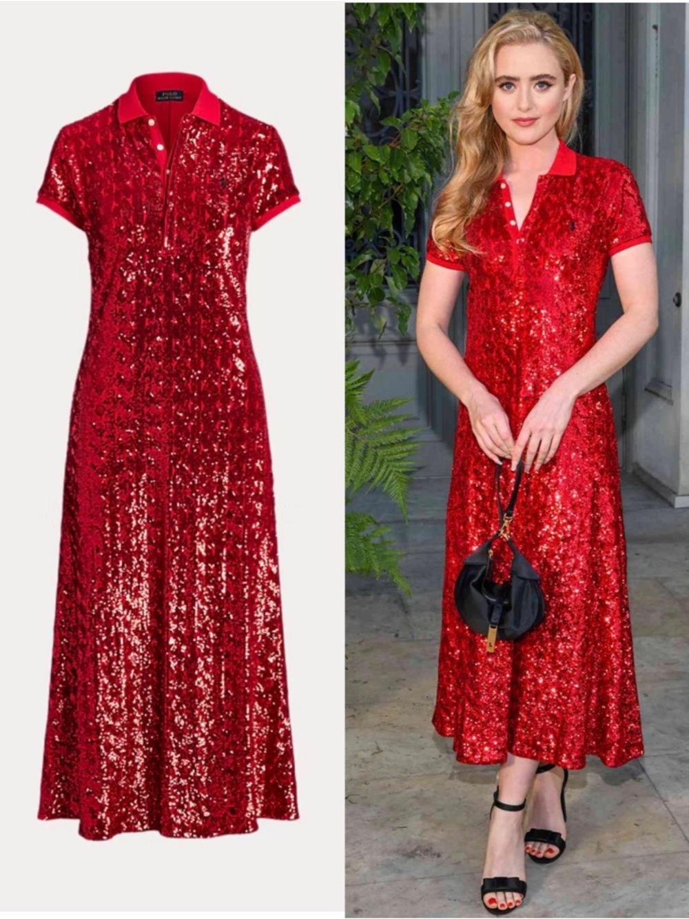 Polo by Ralph Lauren Red Sequin Polo Midi Dress